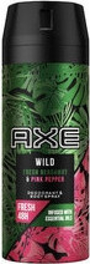 AXE WILD FRESH BERGAMOT & PINK PEPPER, Menn, Parfymert deodorant, Spray deodorant, Spray, 150 ml, Bergamot, Brasiliansk peppertre