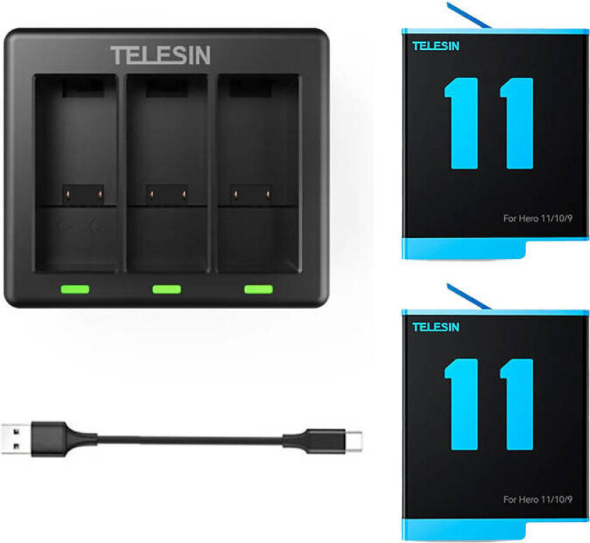 3-slot charger + 2 batteries for GoPro Hero 12 / Hero 11 / Hero 10 / Hero 9