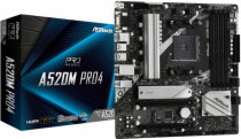A520M Pro4 - Hovedkort - mikro ATX - Socket AM4 - AMD A520 Chipset - USB-C Gen1, USB 3.2 Gen 1 - Gigabit LAN - innbygd grafikk (CPU kreves) - HD-lyd (8-kanalers)