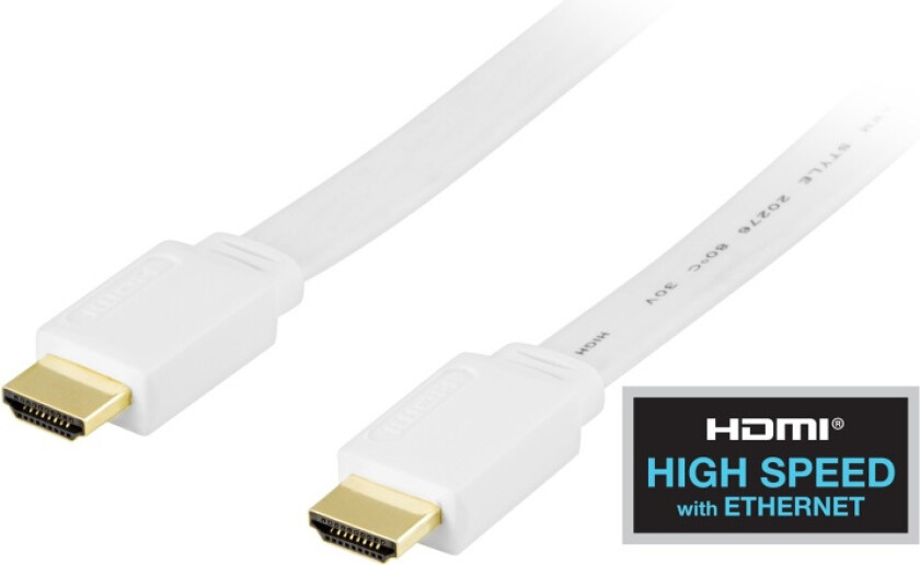Bilde av - HDMI-kabel med Ethernet - HDMI hann til HDMI hann - 3 m - hvit - flat