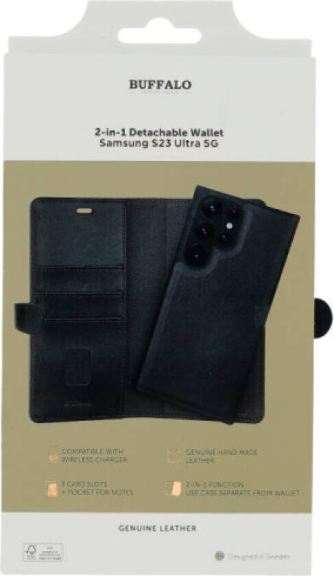 Buffalo Galaxy S23 Ultra Etui 2-in-1 Detachable Wallet Svart