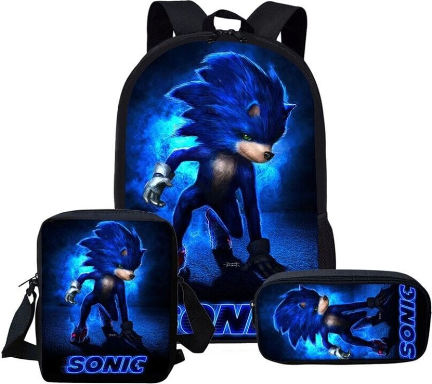 Sonic ryggsekk skolesekk for barn med penneskjulstroppveske