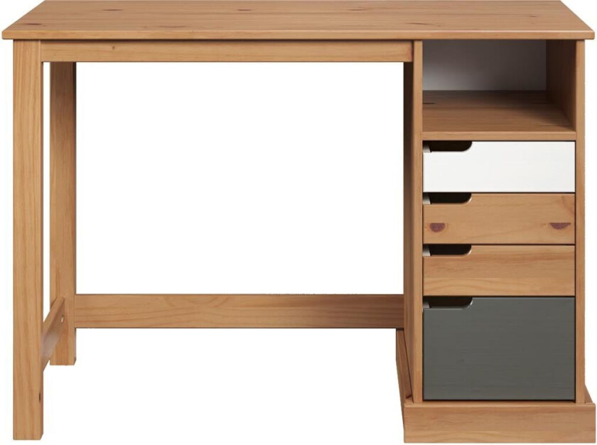 Mestre skrivebord 1 hylle, 3 liten,1 stor skuff honning,hvit.grå.