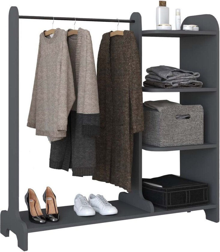 Lempu garderobeskap hylle med hengerstang 4 hyller antracitt.