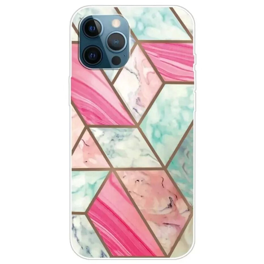 iPhone 13 Pro Fleksibelt Plast Bakdeksel - Rosa / Cyan Marmor