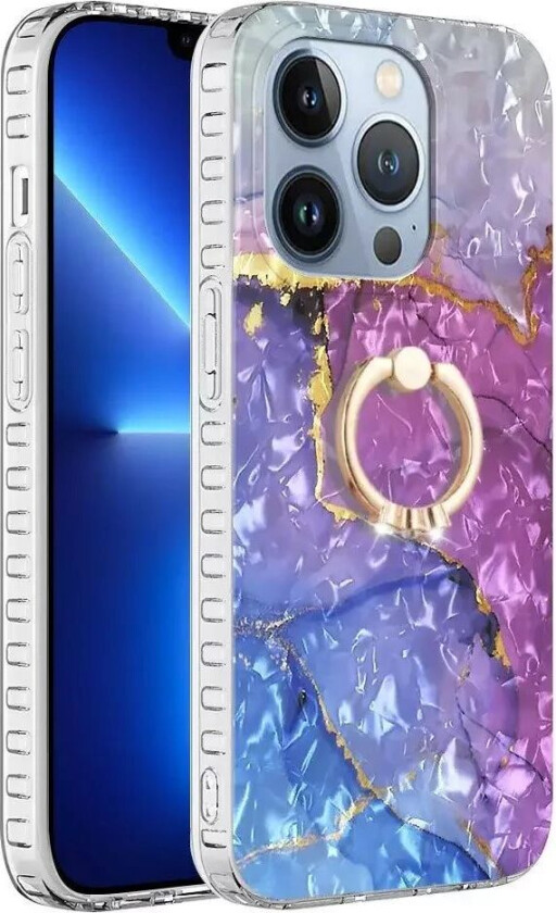 iPhone 14 Pro Fleksibelt Plast Deksel med Ring- og Stativfunksjon - Lilla / Blå