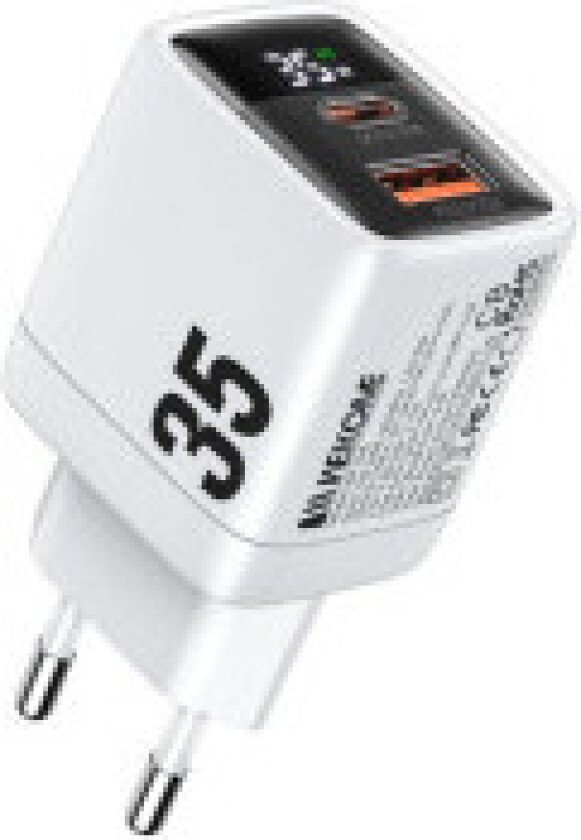 GaN 35W USB-C & USB-A superrask lader