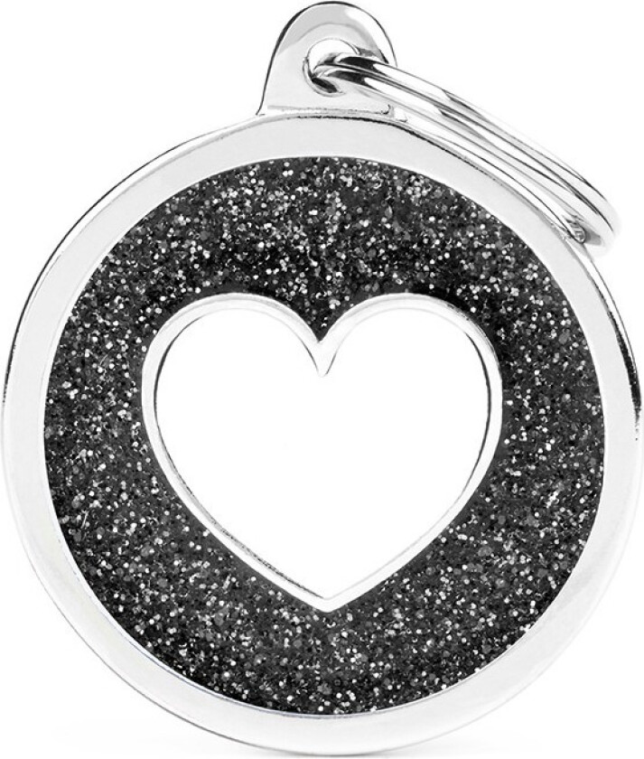Shine "Big Circle Black Glitter White Heart" ID Tag