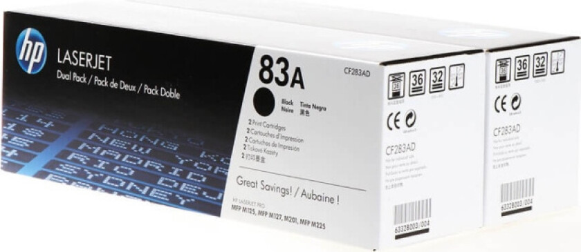 83AD / CF283AD 2-Pack Black Toner - Laser toner Svart