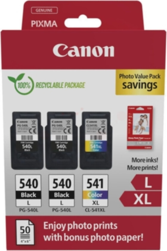 Multipack 2x PG-540L + CL-541XL + 50 ark fotopapir