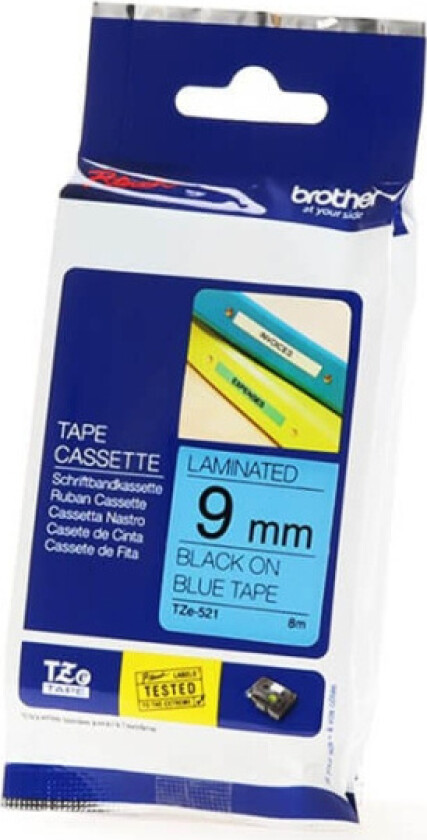 TZe-521 - Sort på blått - Rull (0,9 cm x 8 m) 1 kassett(er) laminert teip - for  PT-D210, D600, H110, H200  P-Touch PT-1005, E110, H107  P-Touch Cube Plus PT-P710