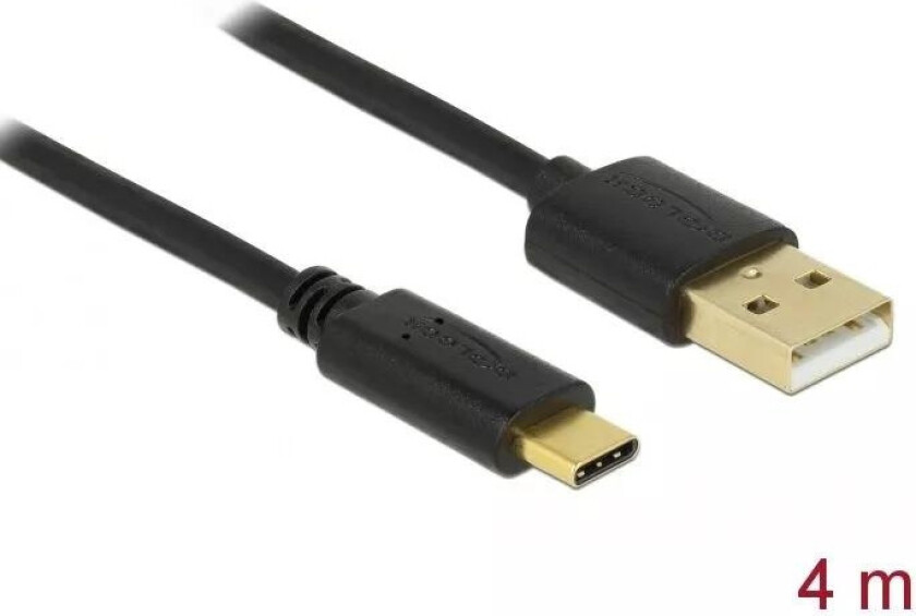 - USB-kabel - USB (hann) til USB-C (hann) - USB 2.0 - 3 A - 4 m - svart