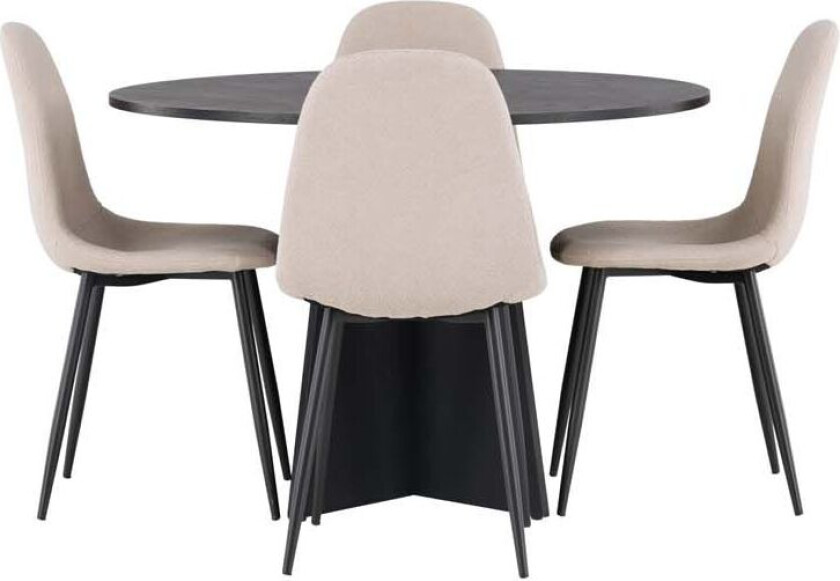 Bootcut spisegrupper bord svart og 4 Polar stoler beige.