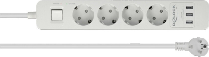 Extension Socket - Flerkoplingslist - AC 250 V - 4000 watt - inngang: CEE 7/7 - utgangskontakter: 4 (3 x USB-type A, 4 x CEE 7/3) - 1.5 m kabel - hvit