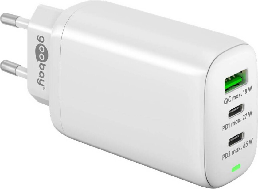 USB-C™ PD GaN multiport hurtiglader (65 W) hvit