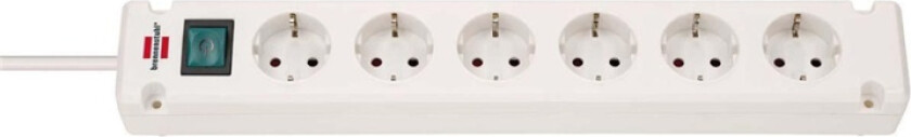 Bremounta strømskinne 6-veis (fleruttak med 90 graders stikkontakter, strømskinne med monteringsmulighet og 3 m kabel) hvit