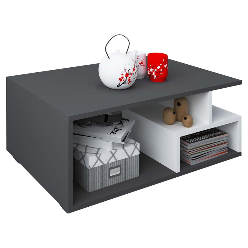 Sulas sofabord 4 hyller hvit, antracitt.