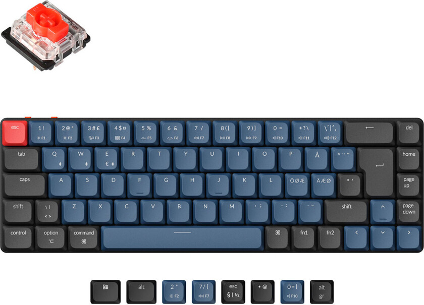 K7 Pro QMK/VIA RGB Wireless - Gateron Low Profile Red Hot Swap - Gamingtastatur - Uten numpad - Nordisk - Svart