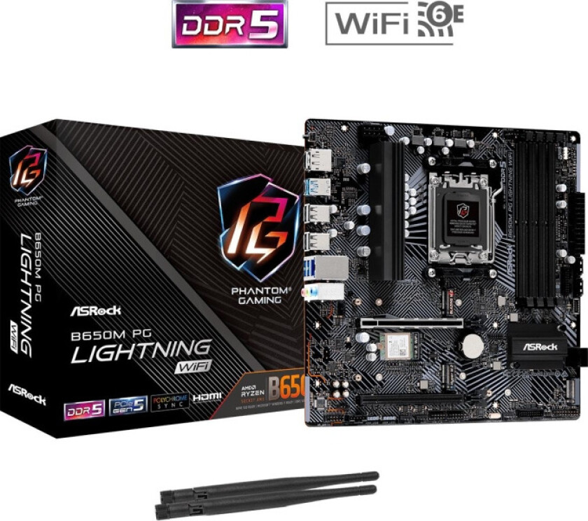 B650M PG LIGHTNING WIFI Hovedkort - AMD B650 - AMD AM5 socket - DDR5 RAM - Micro-ATX