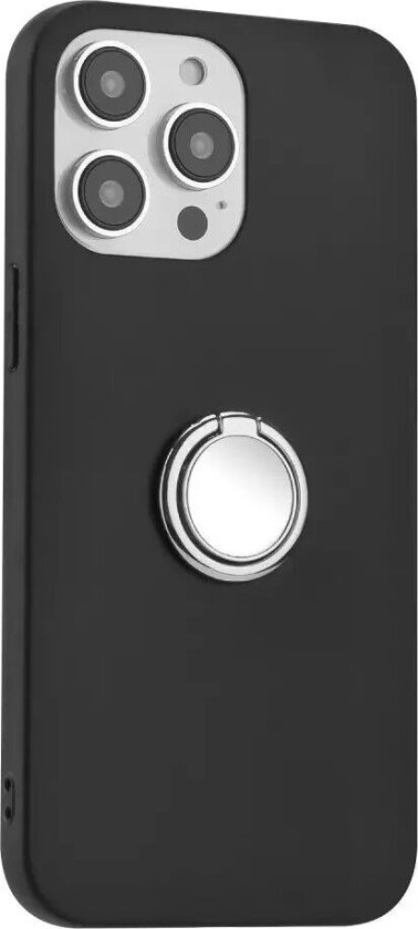 iPhone 15 Pro Max Fleksibelt Plast Deksel med Magnetisk Ringstøtte – Svart med Sølv Ring