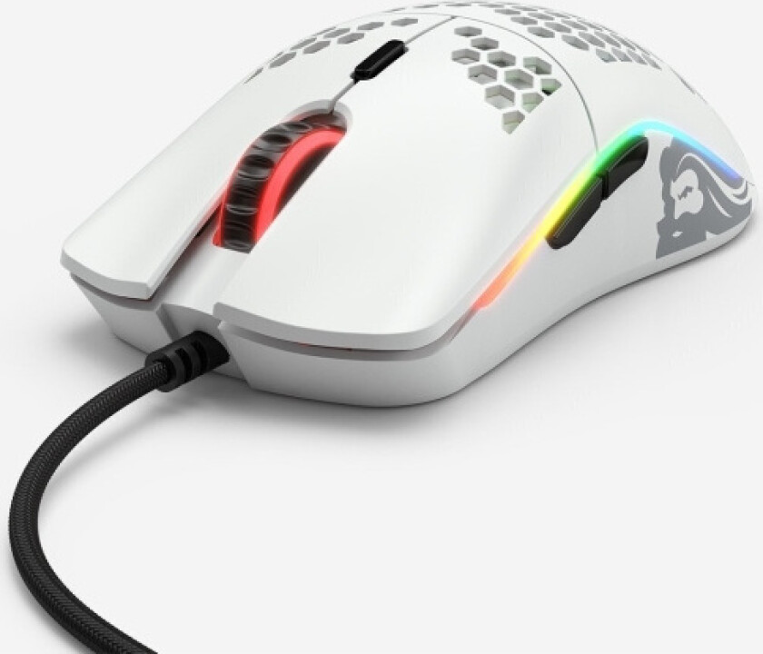 Model O- (Small) - Matte White - Gaming mus - Optisk - 6 - Hvit med RGB lys