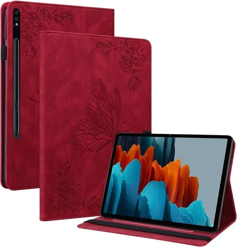 Samsung Galaxy Tab S9 Skinndeksel med mønster & Kortholder - Rød