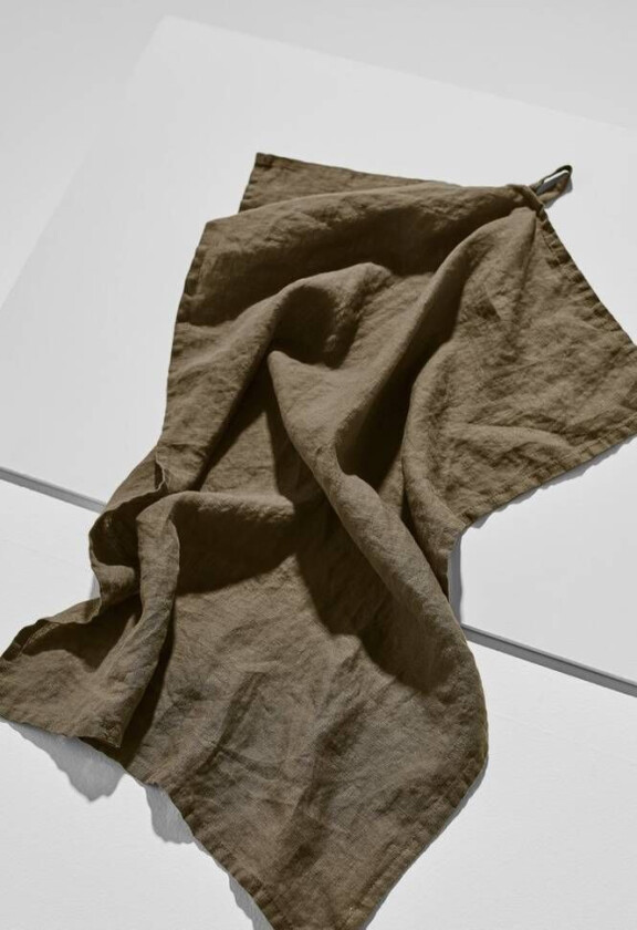 Frank kjøkkenhåndkle i fransk lin Mørk brun oliven