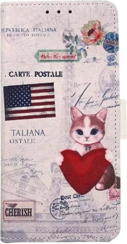 iPhone 13 Pro PU-Skinn Flip Deksel med Lommebok - Katt med Hjerte