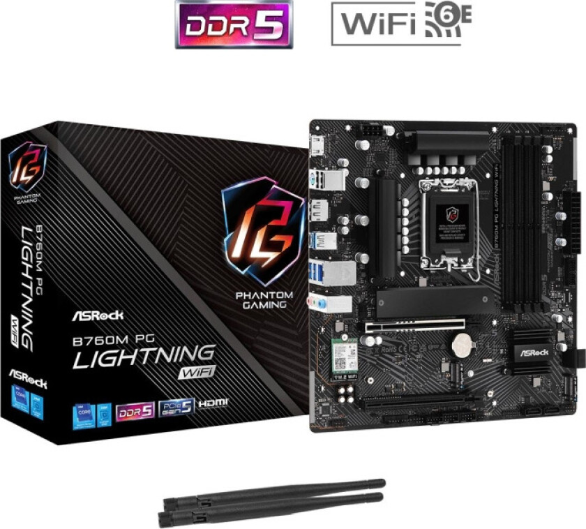 B760M PG LIGHTNING WIFI Hovedkort - Intel B760 - Intel LGA1700 socket - DDR5 RAM - Micro-ATX