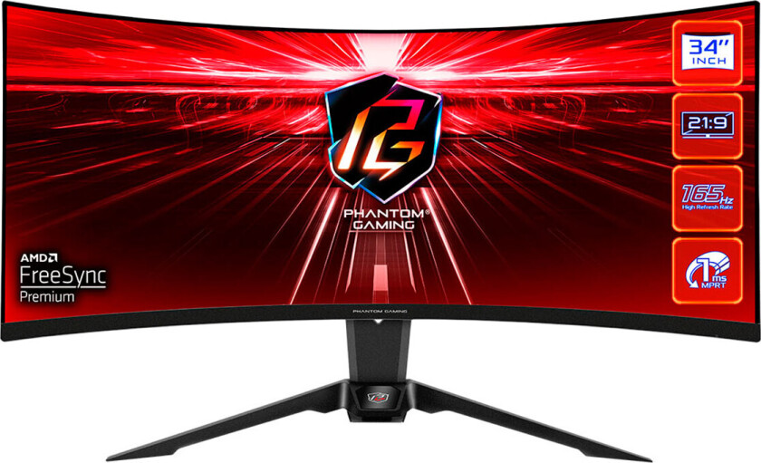 34" ASRock PG34WQ15R2B - 3440x1440 - 165Hz - VA - HDR400 - Curved - 1 ms - Skjerm