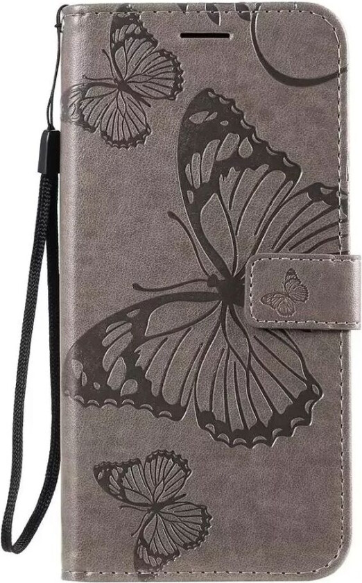 Samsung Galaxy A20s Skinndeksel med Lommebok Sommerfugl - Grå