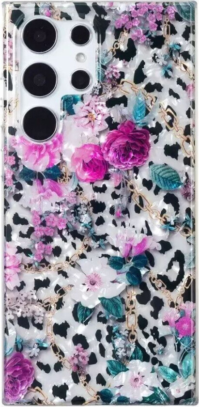 Samsung Galaxy S22 Ultra Fleksibelt Plast Deksel med Trykk - Leopard og Blomster