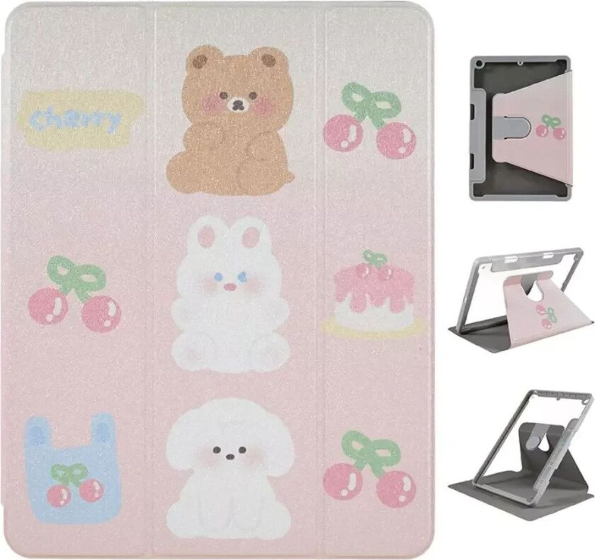 iPad 10.2" (2021 / 2020 / 2019) Hybrid Flip Deksel med 360° Kickstand og Apple Pencil Holder - Dyr / Gjennomsiktig