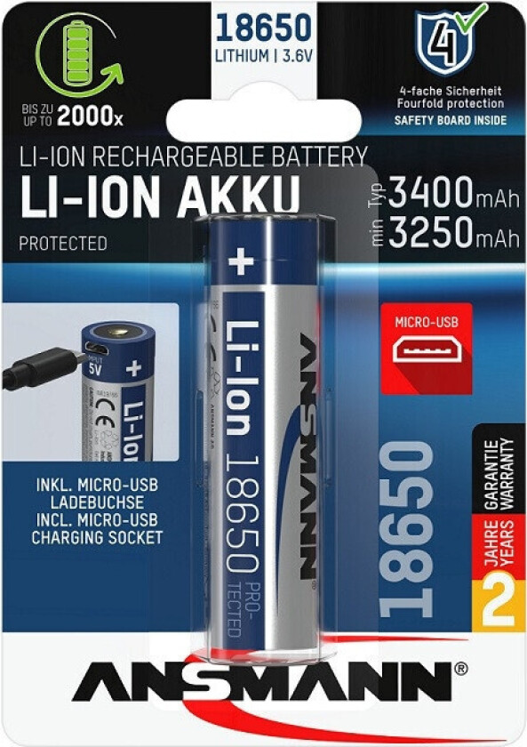 1 Ansmann Li-Ion 18650 3400mAh 3.6V Micro-USB