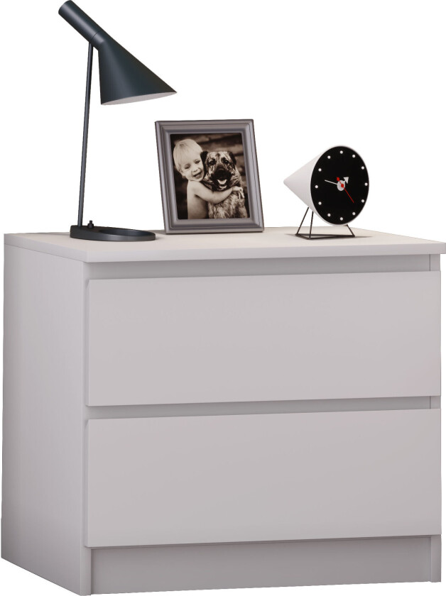 Breido L nattbord 2 skuffer hvit.