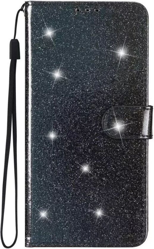 Samsung Galaxy S23 FE Flip Deksel med Lommebok og Stropp - Glitter - Svart