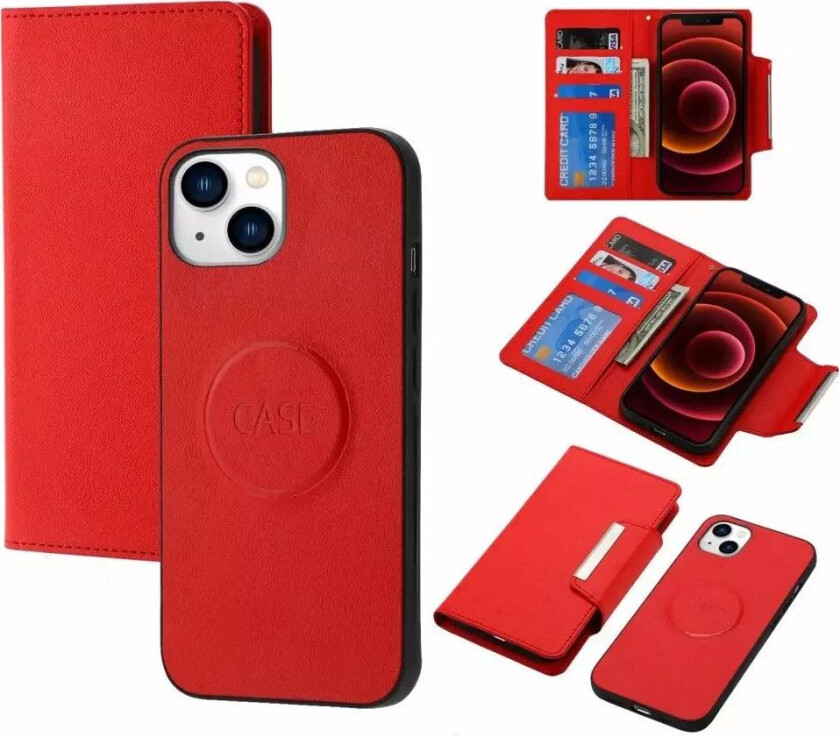 iPhone 15 2-i-1 Flip Deksel i Kunstskinn med Lommebok og Magnetlås - Rød