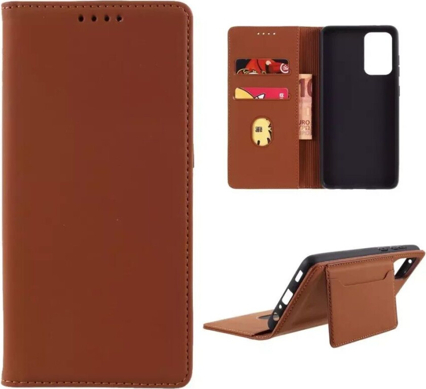 Samsung Galaxy A72 (4G / 5G) Skinn Flip Deksel med Lommebok - Brun