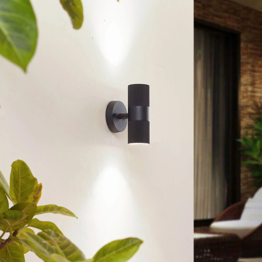 utendørs vegglampe Jovane, svart, aluminium, 2-lys