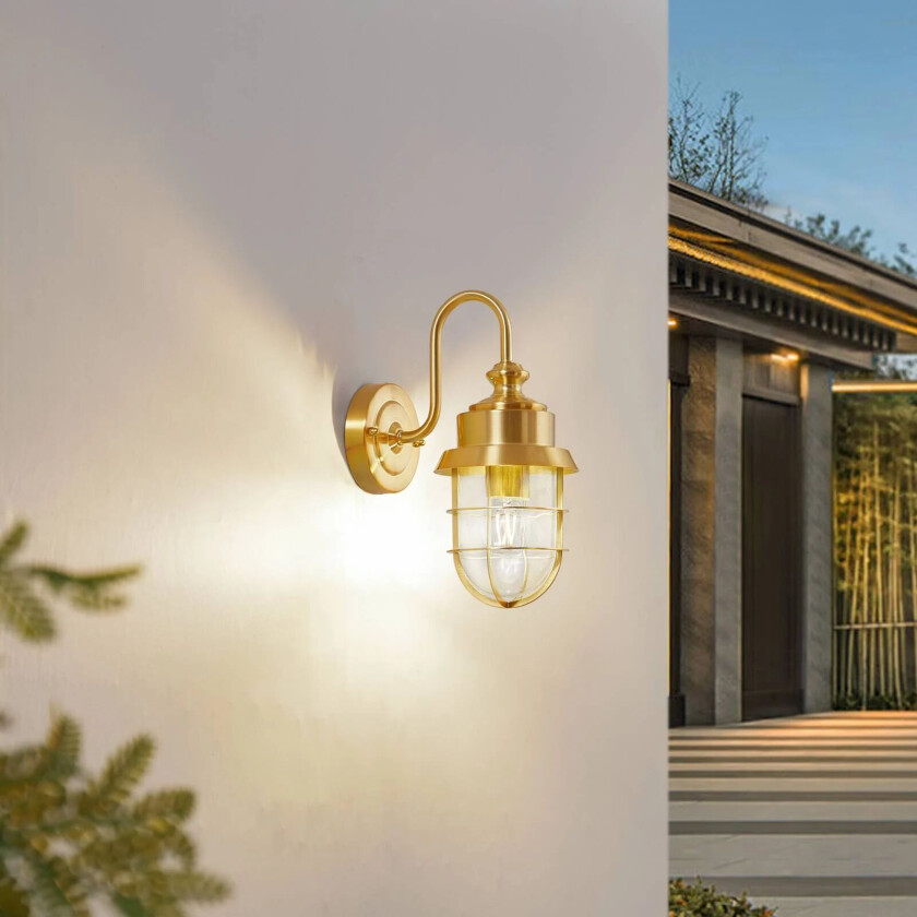 utendørs vegglampe Adalie, messing, rustfritt stål