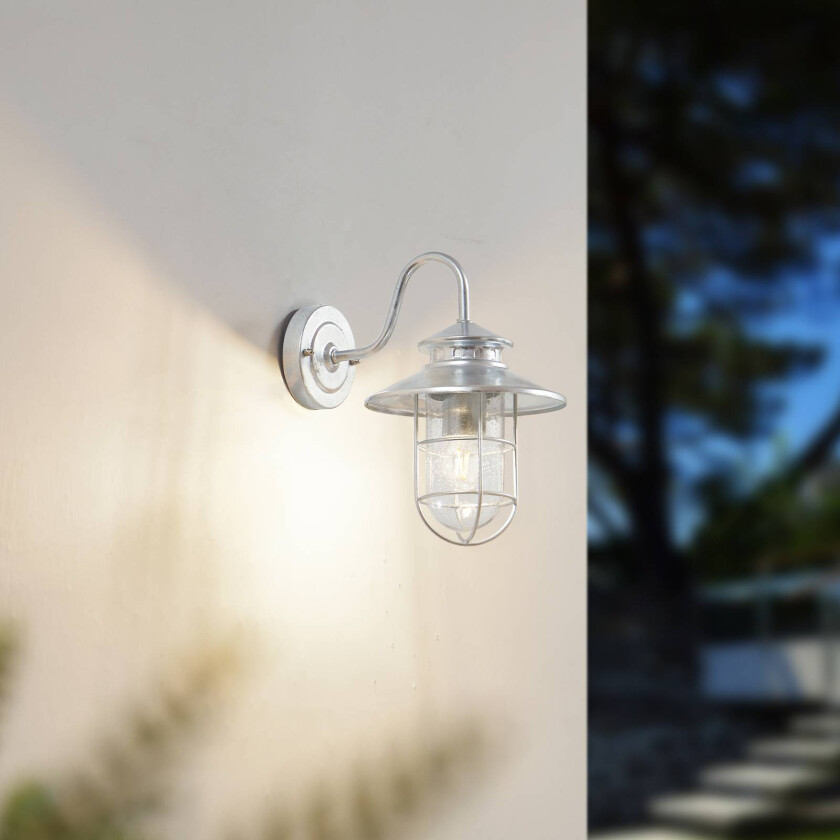 utendørs vegglampe Naleta, galvanisert sølv, stål