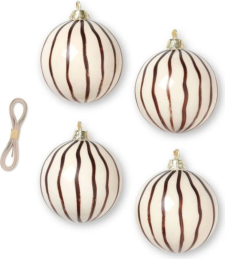 ferm LIVING Lines julekuler Ø 8 cm 4-pakning Rød-brun
