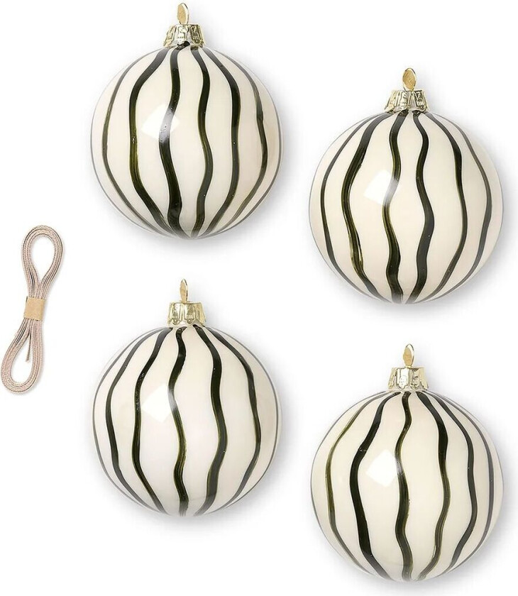 ferm LIVING Lines julekuler Ø 8 cm 4-pakning Grønn