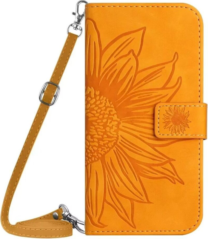 iPhone 15 Kunstskinn Flip Deksel med Lommebok - Solsikke - Gul