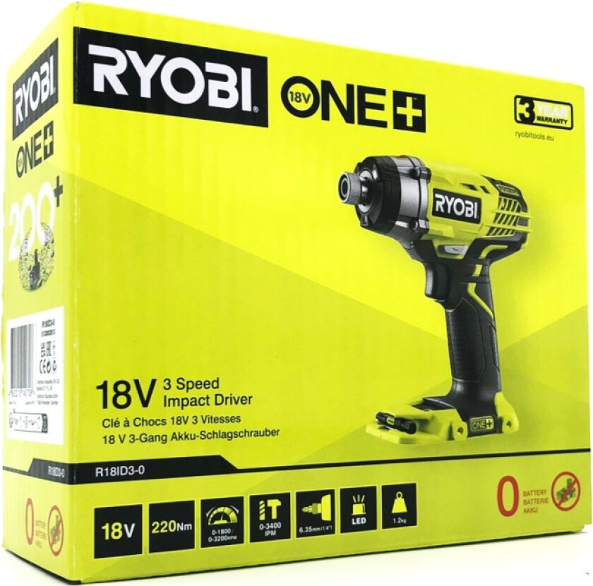One+ R18ID3-0 Slagborrmaskin utan batteri Utan batteri Utan batteri Utan batteri 1/4