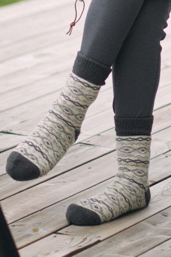 Raggenes Knitted Wool Sock, ullsokk Ligth Grey/Ebony