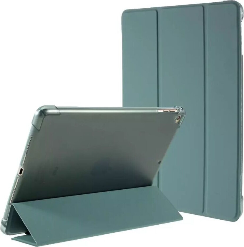 iPad 9.7 (2018-2017) / iPad Air / iPad Air 2 Tri-Fold Flip Deksel m. Fleksibel Bakside - Mørk Grønn