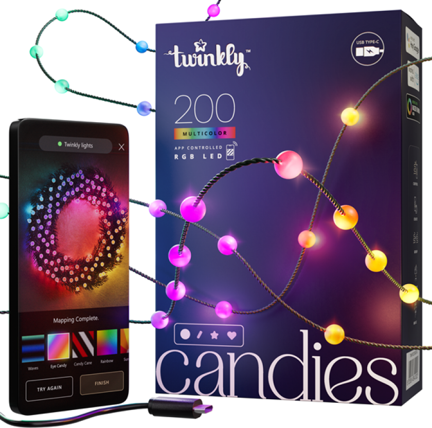 Candies - 200 Pearl-shaped RGB LEDs Green Wire USB-C