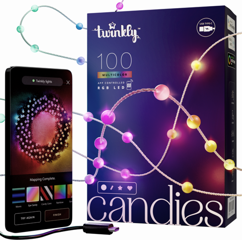 Candies - 100 Pearl-shaped RGB LEDs Clear Wire USB-C