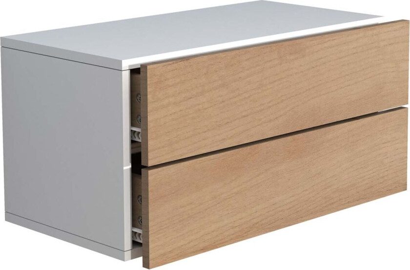 UsalL60 nattbord vegghengt 2 skuffr hvit, eik dekor.